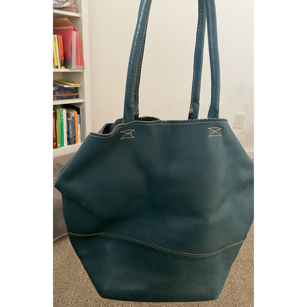 Blue Leather Tote Bag